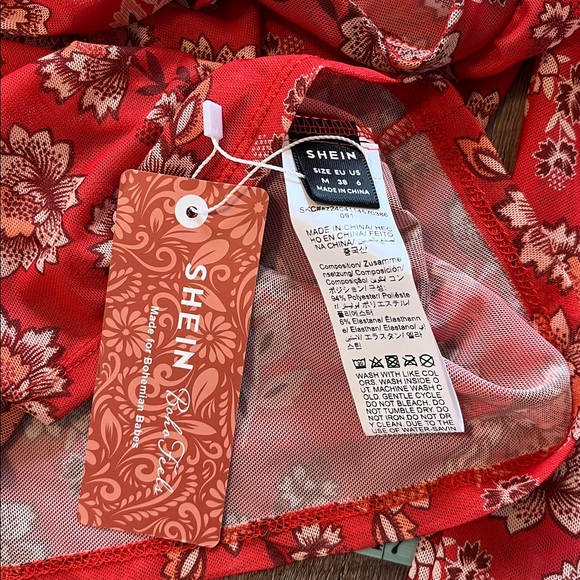 Mesh Floral Ruched Button Front Top Sz M Semi Sheer 90s Y2K Grunge Boho Fairy - Picture 7 of 14